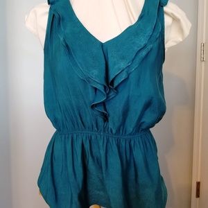 Express sleeveless silk top w/ double ruffle, med